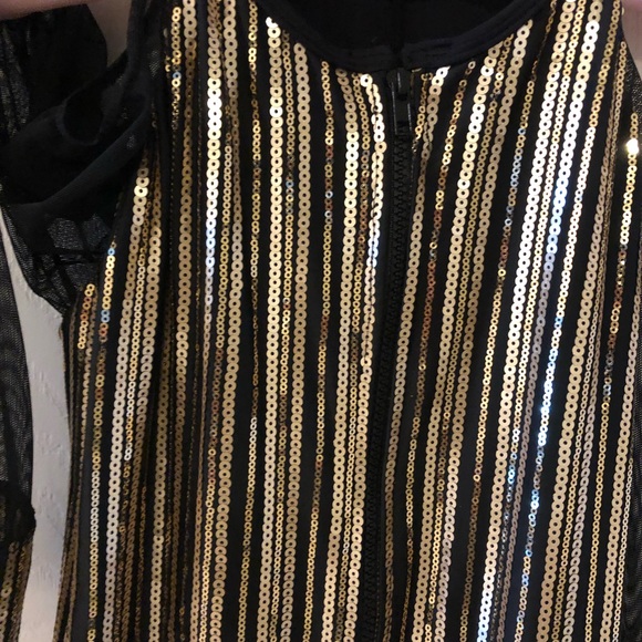 Black with Golden Sequencing Romper, Sheer Long Sleeves & Cold Shoulder - Picture 7 of 14